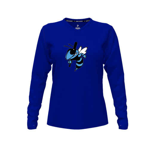 [FTLVCFRY-FYXS-LOGO1] Decker Comfort T-Shirt (Female Youth XS, Royal, V Neck, Logo 1, Long Sleeve)