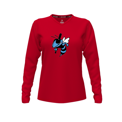 [FTLVPTRD-FYXS-LOGO1] Decker Performance T-Shirt (Female Youth XS, Red, V Neck, Logo 1, Long Sleeve)