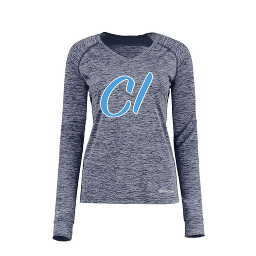 [222770.U22.XS-LOGO3] Ladies Electric Long Sleeve Shirt (Female Adult XS, Navy, Logo 3)